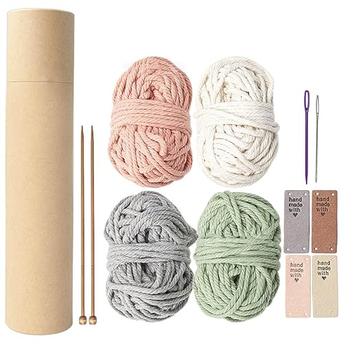 Kits de ganchillo para principiantes y adultos, juego de iniciación de agujas de tejer, hilo de algodón, juego de vajilla tejida a mano