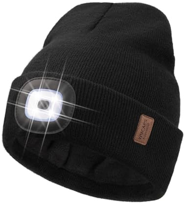 Wmcaps Mütze mit LED Licht, Warmem Fleece Futter Wintermütze mit Licht | Weiches Fleecefutter, Ultrahell LED-Leuchte, fürs Gassigehen bei Dunkelheit, Acrylmaterial, Geschenke für Männer Frauen