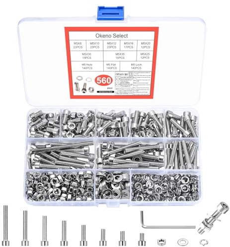 560 Stk M5 Schrauben Set, Sechskantschrauben mit Muttern Set,Zylinderschrauben mit Innensechskant Schrauben Muttern Sets,Edelstahl Gewindeschrauben Maschinenschrauben mit Unterlegscheiben Sortiment