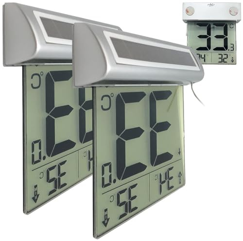 infactory LCD-Thermometer: 2er-Set digitale Fensterthermometer, großes Display, Außentemperatur (Außenthermometer Digital groß, Thermometer Displays)