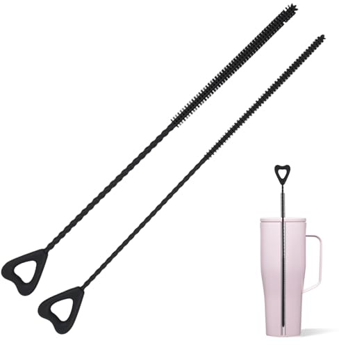 JUNJIEFU 2Pcs Straw Cleaner Brush Silicone (Black) | 9.8in Extra Long Reusable Straw Cleaning Brush, for Stanley, Metal Glass Plastic Pipe