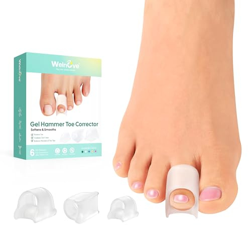 Welnove ecarteur orteil separateur orteil - 6 pcs correcteur d'orteils en Marteau- Gel Doux Redresseur - Pour Orteils Recourbés, Crochus, Griffes - Hommes et Femmes (2L+2M+2S, Clear)