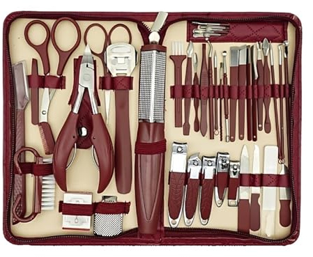 Kit de manucure et pédicure professionnel 42 pièces : coupe-ongles en acier inoxydable, pince à cuticules, trousse voyage portable, outils beauté(SET152-Red)