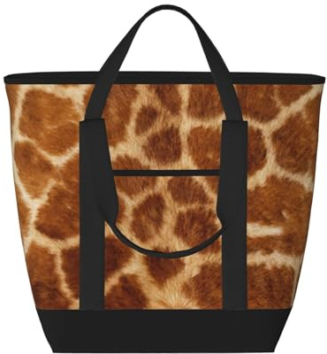 asbwuo Sac cabas isotherme à motif girafe – Grand format, imperméable et adapté au contact alimentaire, idéal pour faire les courses, déjeuner, pique-niquer et emporter des plats.
