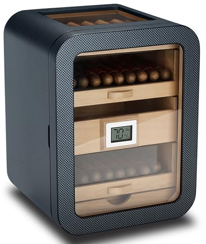 DARBCGH Cigar Humidor Cabinet for Men, Electronic Humidor Cabinet Humidifier, with Hygrometer, 110 Cigar Capacity, 360° Air Circulation, for Bar, Home, Party(Black B)