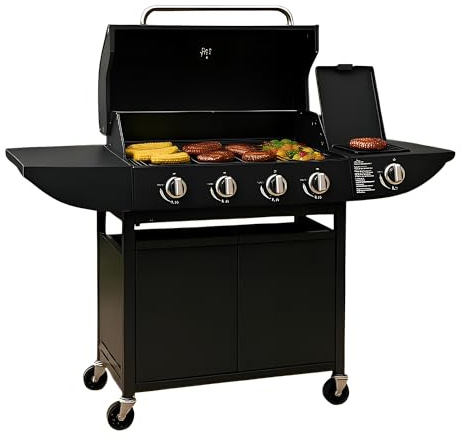 Campfire Original Barbecue BBQ 5 Gas Burner 4+1 Garden Grill, Steel Warming Rack, Side-Burner, Storage & Built-in Temperature Gauge for Home Garden Party Outdoor Cooking