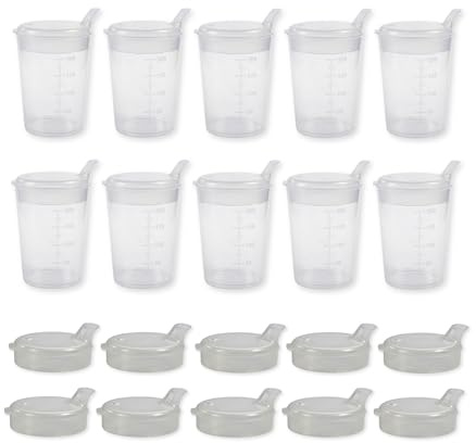 Medi-Inn+ Schnabelbecher 250 ml Praktisches Set: 10 Unterteile mit 20 Deckeln (10 x mit Öffnung 12 x 10 mm u. 10 x mit Öffnung 4 x 4 mm) | transparent