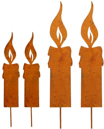 Edelrost Kerzengruppe 4er Set klein - Weihnachtsdeko - Kerzenflamme im Rostoptik
