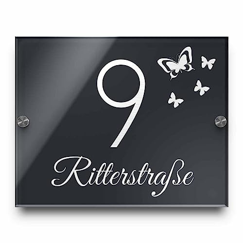 Edles Türschild | Hausnummer mit Gravur mit über 80 Motiven Familien-Haus Familienschild 25x20 cm Türschilder für die Haustür mit Namen