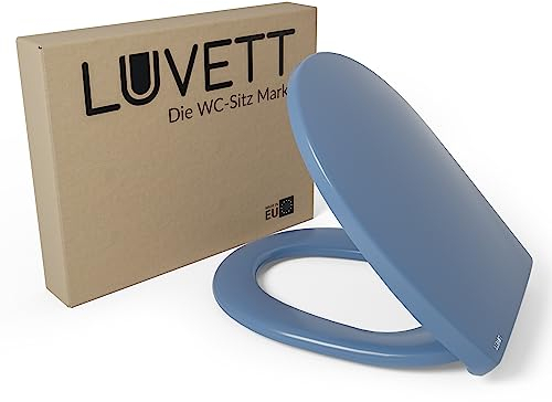 LUVETT® WC-Sitz mit Absenkautomatik C100 oval universell, Toilettendeckel mit 3 Edelstahl Montagelösungen, Klodeckel abnehmbar, Farbe:Bermuda Blau