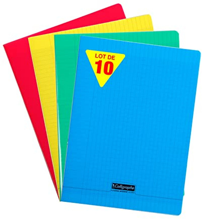 Clairefontaine 18060C - Packung mit 10 Heft / Schulheften Calligraphe DIN A4+ 24x32 cm, 24 Blatt, französische Lineatur, 90g, farbig sortiert, 1 Pack