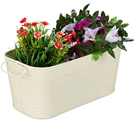 Relaxdays Fioriera, per Giardino, Balcone e Casa, Vaso per Piante, Design-Vintage, Metallo, HxLxP 16x38x19 cm, Crema