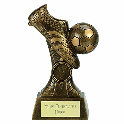TROPHIESPLUSMEDALS Prime Antique Gold Resin Boot Ball Football Trophy, 18cm