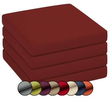 chilly pilley Stuhlkissen Gartenkissen Gartenstühle Stuhlauflage Stuhlpolster Sitzkissen Abnembar Bezug Mit Reißverschluss Auflage Set Garten Kissen (4er Set 40x40x5, Dunkelrot)