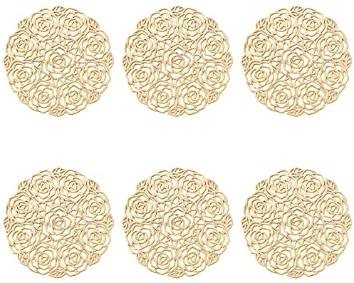 ASFINS Set di 6 Sottobicchieri, Sottobicchieri Dorati Sottobicchieri Vinile Sottobicchiere Antiscivolo Sottobicchieri Tappetini isolanti in PVC, per Tavolo, Pranzo, Cucina (Oro, Stile L, 10cm)