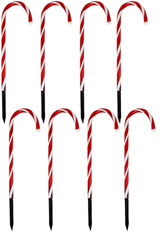 ToCi Lot de 8 bâtons lumineux LED en forme de canne à sucre d'orge - 47 cm - Éclairage de Noël extérieur et intérieur - Guirlande lumineuse avec 56 LED et piquets - Décoration de Noël d'extérieur IP44