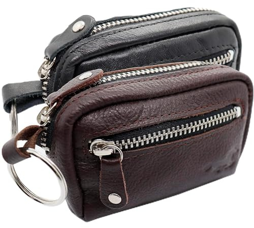 Safekeepers Schlüsselmäppchen Herren - Schlüsselmäppchen mit Reißverschluss - Leder Schlüsseletui Groß – Schlüsseltasche für Damen und Herren – Schlüsselmäppchen mit Geldfach, Schwarz und Braun