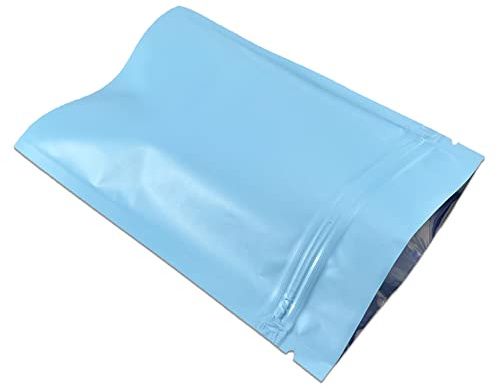 100 stycken matta aluminiumfolieförpackningar, påse, jälvtätande platt påse, mat, förvaring, luktfri, mylarpåse (matt blå, 8 x 12 cm (3,1 x 4,7 tum))