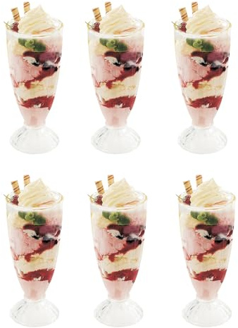 Royal Cuisine Set of 6 Tall Dessert Cups Milkshake Glasses 360ml Knickerbocker Glory Long Dessert Bowls Sundae Glasses Ice Cream Dessert Glass Cups-Glassware Tableware