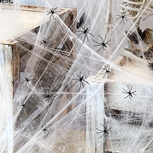 XiXiRan Ragnatele Halloween Decorazione 700 Piedi Quadrati 140G con 20 Ragni, Finta Ragnatela Decorazioni di Halloween di Ragnatele Estensibili Bianca per La Festa Horror Allestimento,Tavolo,Parete