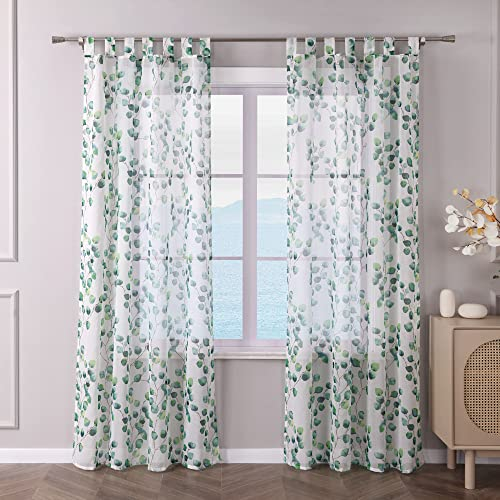 ESLIR Gardinen mit Schlaufen Vorhänge Gardinenschals Transparent Schlaufenschal Landhaus Dekogardinen Wohnzimmer Leinen Grün BxH 140x225cm 1 Stück