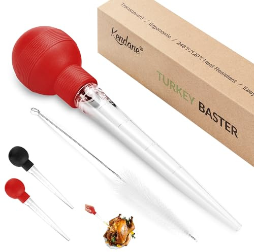Kendane Turkey Baster With Cleaning Brush, Baster Syringe for Home Baking and Roaster Turkey, Include Detachable Food Grade Bulb with Double Scales for BBQ Grill Baking Kitchen Cooking，RED