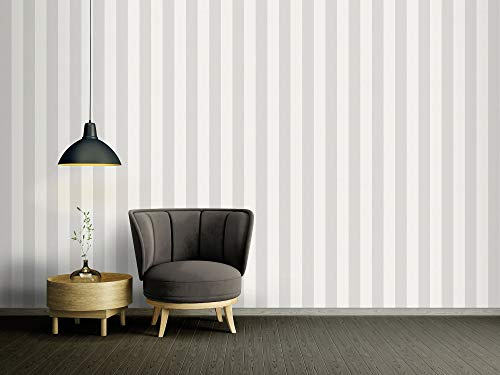 BRICOFLOR Gestreifte Tapeten | Tapete in Weiß und Grau gestreift | Blockstreifen Tapete im maritimen Stil | Vliestapete mit Streifen ideal für Schlafzimmer und Esszimmer
