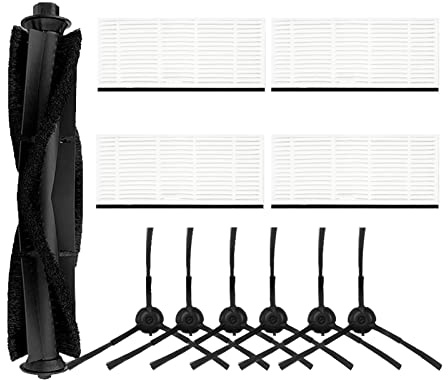 ZYBULSHJT 11 Stück Ersatzteile für AIRROBO T10+/Viomi S9/Proscenic M8 Pro/Laresar L6 Pro/Ultenic T10 Staubsauger Zubehör Enthält 1 Rollbürste 6 Seitenbürsten 4 Filter