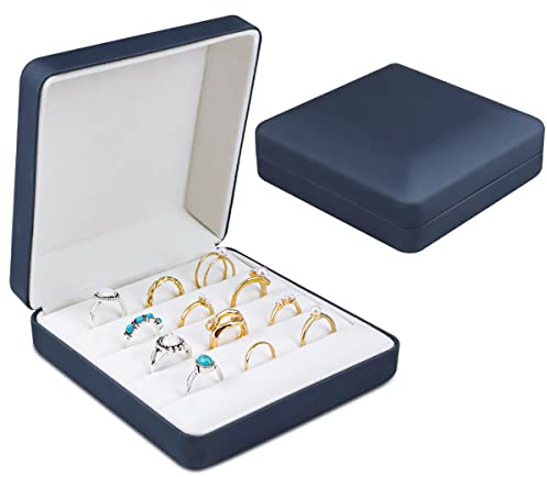 BOJVESH Jewelry Ring Organizer Box, Small Jewelry Box, Travel Jewelry Case, Portable Ring Storage Display Case, PU Leather Rings Tray Holder Box for Women, Man, Girl, Earring, Cufflink (Blue)
