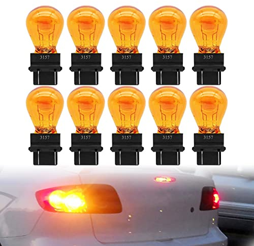 KEVWR 10 Pieces 3157 Light Bulb, 3157 Miniature Bulb Mini Bulb, Automotive Brake Light Turn Signal Side Marker Tail Light Bulb Standard Replacement, Plastic Base for Brake Lights, Amber