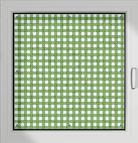 Wallario Lichtschutzbild, Dekorativer Sichtschutz Sonnenschutz 96 x 100 cm mit Motiv: Muster Einer Tischdecke in grün und weiß kariert - Verdunklungsrollo ohne Bohren