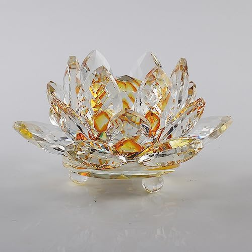 BBTISG Crystal Lotus Flower Decorative, Glass Lotus Flower Bowl Sparkling Crystal for Home Decor, Wedding Decoration, Wedding Anniversary (Yellow)