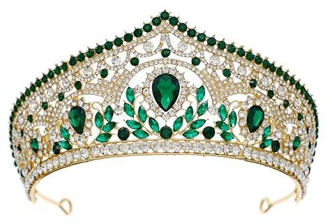 HEWEICSY Green Tiaras and Crowns for Women,Wedding Tiara for Bride,Rhinestone Queen Crown,Crystal Costume Hair Accessories for Birthday Prom