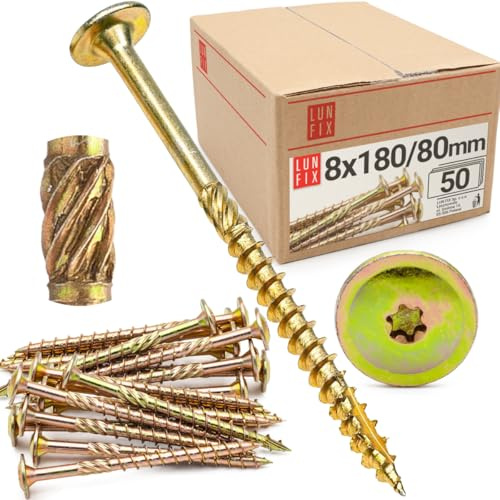 Tornillos para madera 8,0x180 mm, 50 uds., TX40, cabeza arandela