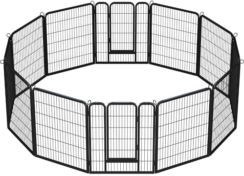 Yaheetech Heavy Duty Dog Pen Indoor/Outdoor, 12 Panels, 80x100 cm W/H,Black | Reinforced Puppy Pen, Multiple Sizes, Flexible Layouts, Simple Setup, Garden, Yard & Camping, for Small to Large Dogs