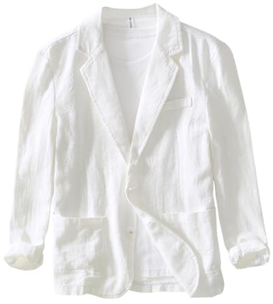 UEAUY Men's Blazer Casual Sport Coats Linen Suit Jackets Business Lightweight Daily Suits White Large