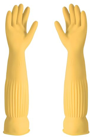 Generic Rubber Dishwashing Glove Extra Long Kitchen Cleaning Gloves Thickened Waterproof Reuseable Household Washing up Anti-slip Gloves (55cm, S)