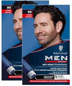 Men Perfect Gel tinta anti-grigio 90 nero (2 x 80 ml), colore per capelli da uomo dissolve i capelli grigi, tinta anti-grigia per un risultato naturale
