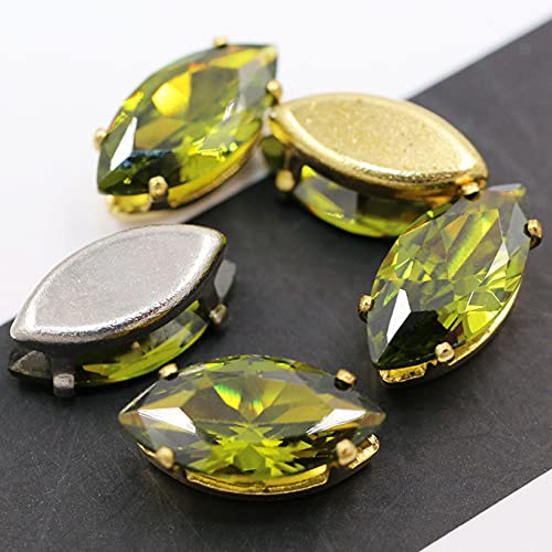 FACSER Cristal Natural en Bruto 5x10mm Forma de Hoja Flatback Cristal Rins Cristal Strass circón Gema DIY Pendiente Accesorios de joyería (Color : Olive, Size : Gold Base)