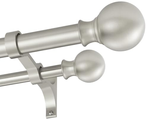 Bastone per tende doppie da 90 a 182 cm con terminali rotondi, asta per tende resistente da 2,5 cm con staffe uniche in lega di alluminio per finestre, porte scorrevoli, patio, camera da letto,
