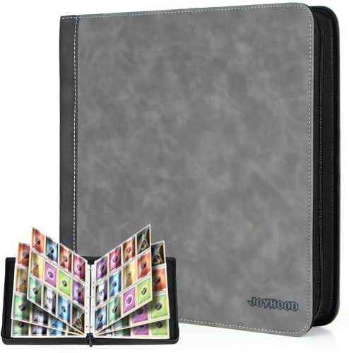 JoyHood Trading Card Binder, Card Collection Album Folder for PTCG/MTG/YGO/OCG Cards - Holding 960 Cards, NOT Suitable for Top Loaders(Grey, 12 Pockets)