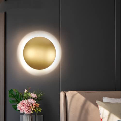 SSNCcNC LED 5W Wandlampe Runde Gold Wandleuchte aus Metall Flurlampe innen Nachttischlampe Wand Beleuchtung Flur Schlafzimmer modern Treppenhaus Wohnzimmer Arbeitszimmer Warmes Licht 3000K Ø20cm