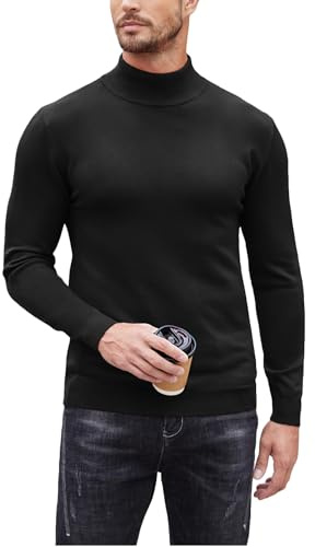 COOFANDY Herrtröja, polotröja, ståkrage, slim fit, fritid, basic, män, polotröja, tröja, elastisk, enfärgad, polotröja, svart, XXL