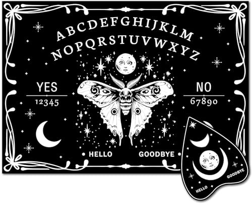 CREATCABIN Ensemble Planches Esprit Bois pour Divination Radiesthésie avec Planchette pour Raconter Messages Métaphysiques Outil Décoration Salle pour Objets Sorcière Wicca 30x21cm Papillon Noir