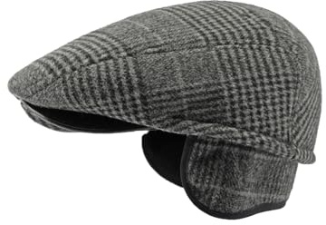 YAMEE Basker vinter för män vintage varm, vintermössa basker rutig herr med vikbara öronlappar, skjutmössa för kvinnor mjuk andningsbar, tidningspojke mössa, klassisk, cabbiekeps, Mörkgrå, L