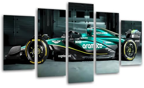 Set 3 cuadros decorativos para pared, Decoración Salón Modernos, Dormitorios, Habitación, impresión sobre madera con colgadores, Coche Formula 1 2024 Aston Martin AMR24, Fernando Alonso, (165 x 62 cm)