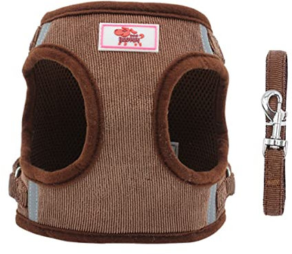 WOONEKY Hundegeschirr Mit Reflektierender Leine Atmungsaktive Weste Für Kleine Hunde Bequemes Sicherheitsgeschirr Langlebig Und Leicht Für Outdoor-aktivitäten Kaffee s