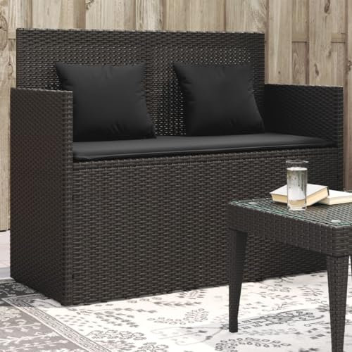 IKAYAA Gartenbank mit Stauraum Gartensofa Rattan Sofa 2 Sitzer Lounge Sofa Outdoor Kleines Balkon Sofa Balkonmöbel Rattansofa Polyrattan Sitzbank Balkon Lounge Balkon Möbel Gartenmöbel