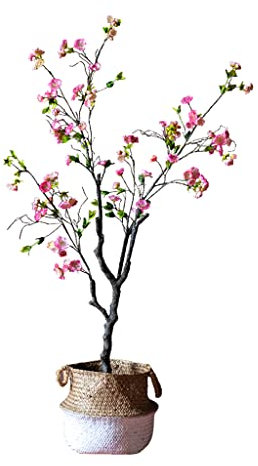 ZONABSQQ Lebensechter Kunstbaum Künstlicher Kirschblüten-Blumenbaum, 3,9 Fuß Kunstpflanzen mit gewebtem Seegras-Bauchkorb für Wohnzimmer, Zuhause, drinnen/draußen Dekorationspflanze