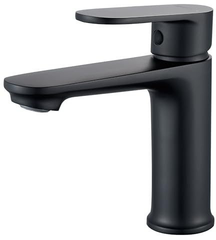 BELZ Black Basin Mixer Tap, High-Arc Modern Design Basin Bathroom Tap | Solid Brass, Anti-Peel Black Finish, 3/8-1/2 UK Adapter, Removable Anti-Splash Aerator,Easy DIY No Plumber Needed